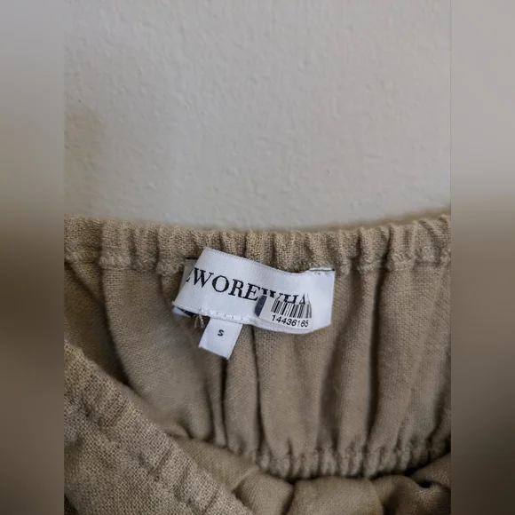 WeWoreWhat Scrunchie Taupe Linen Midi Dress Size S - Picture 4 of 6